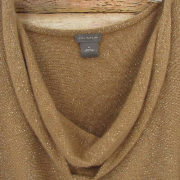 Ann Taylor Gold Metallic 3/4 Sleeve Part Cashmere Sweater Women's M - Picture 4 of 13